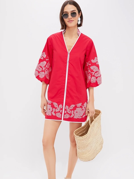 Tuckernuck Dresses & Skirts - HYACINTH HOUSE Red & White Embroidery Mini Arem Caftan